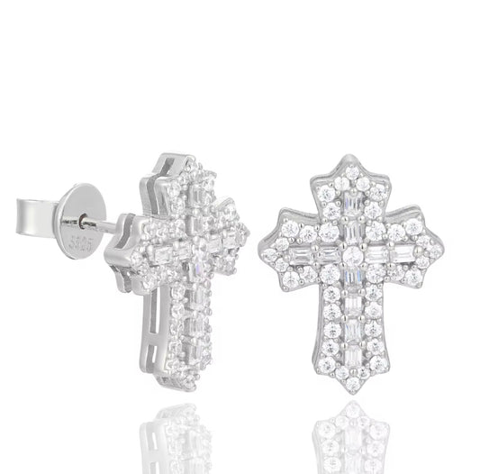 Cross Baguette Earrings .925 Silver VVS Lab Gemstones