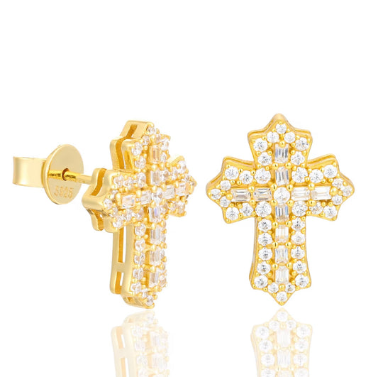 Cross Baguette Earrings .925 Silver VVS Lab Gemstones
