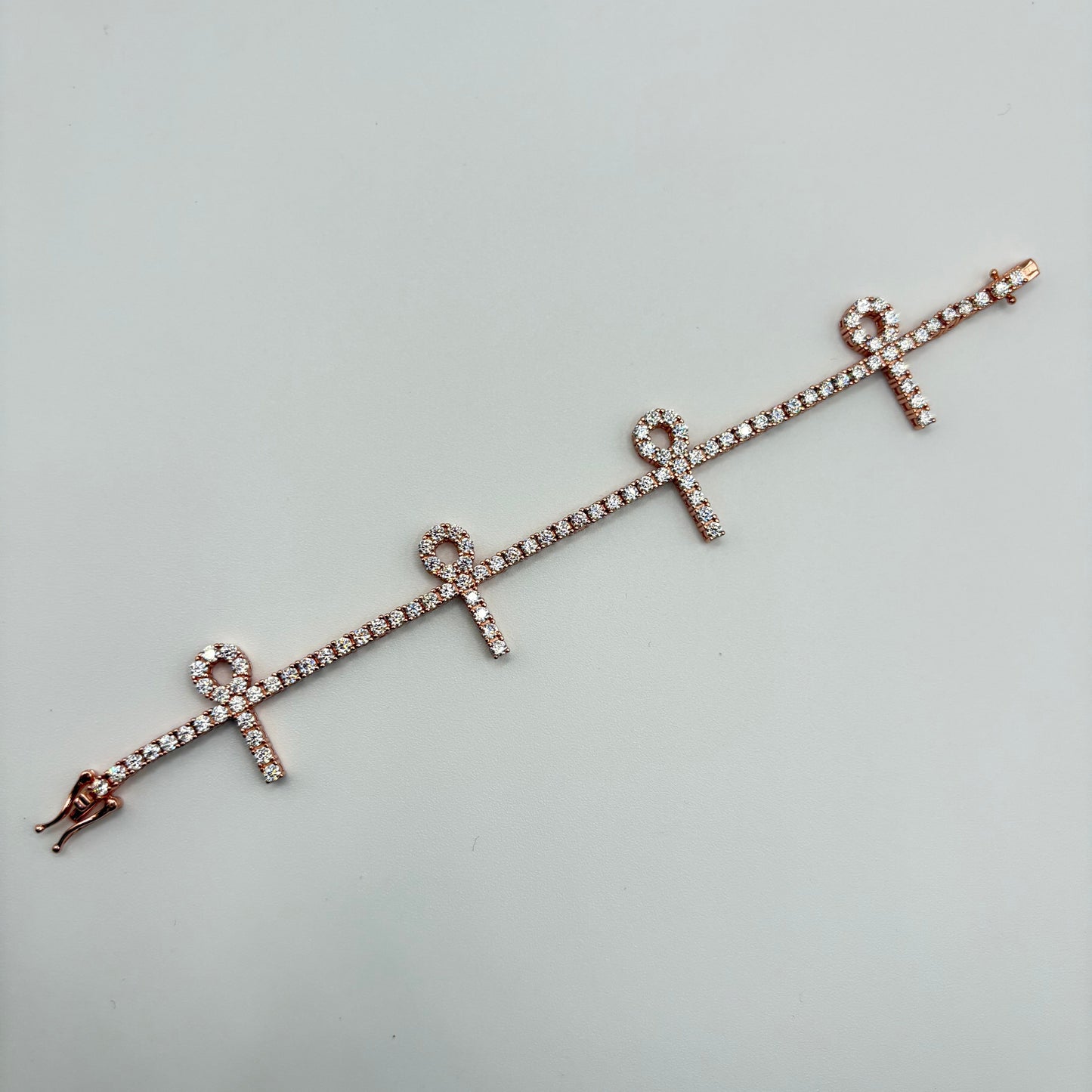 Ankh Style Tennis Bracelet .925 Sterling Silver 2.6MM VVS Lab-Grown Diamonds
