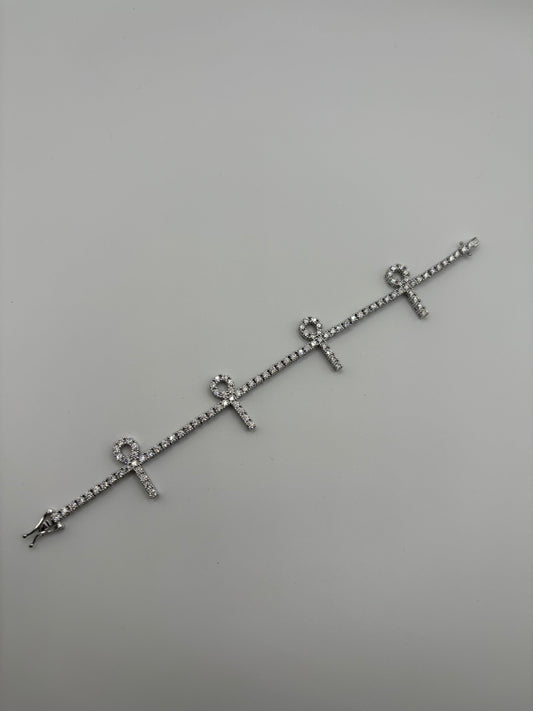 Ankh Tennis Bracelet .925 Silver 2.6MM VVS Lab Gemstones