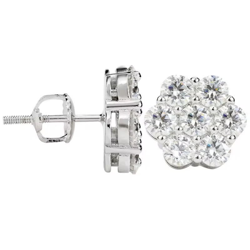 Flower Cluster Earrings .925 Silver VVS Lab Gemstones